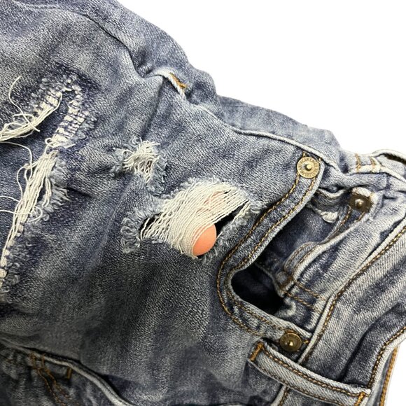 American Eagle Hi Rise Shortie Distressed Jean Shorts Size 0 Next Level Stretch - Picture 5 of 7